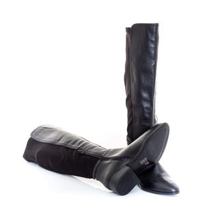 Knee high black leather boots